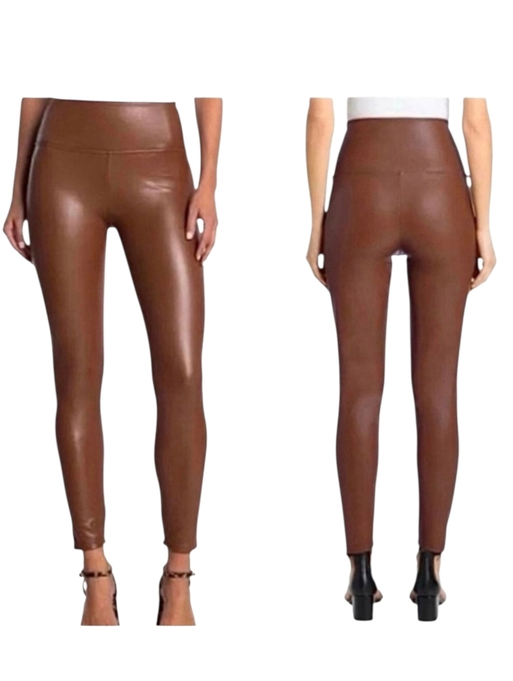 Bagatelle Brown Vegan Leather High Waisted Leggings Suede Lined Women's Sz.Small